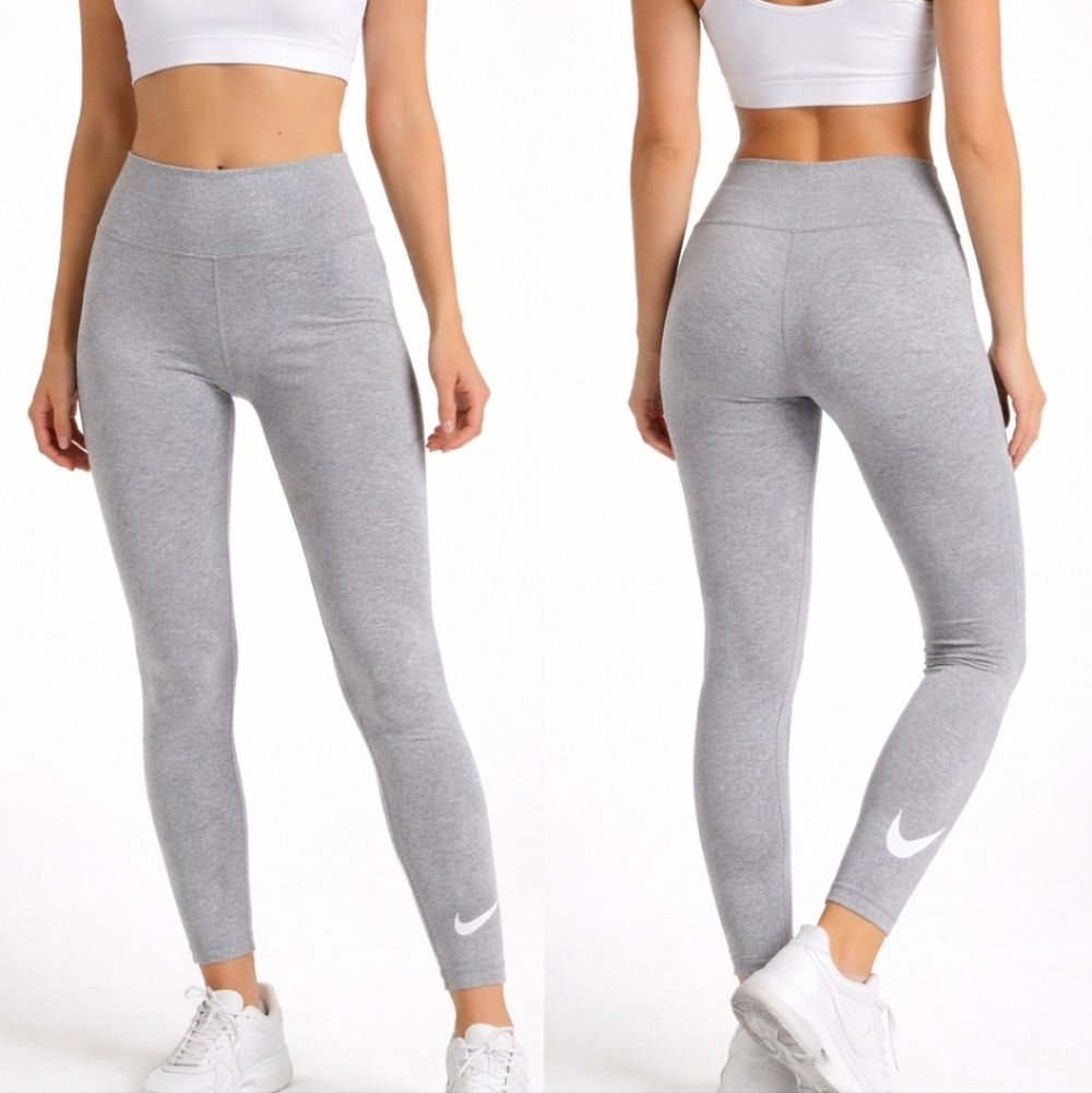 Nike Grey Skinny Leggings S Mid Rise Cotton Stretch Swoosh Athletic Pants